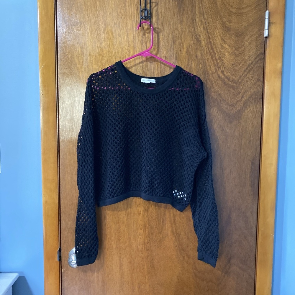 Aéropostale Black Open-Knit Pullover Sweater Crew Neck Long Sleeve Women Size L